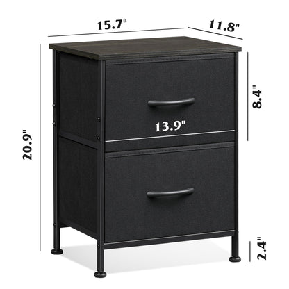 WLIVE Black Nightstand, Small Dresser for Bedroom with 2 Fabric Drawer, Bed Side Table with Drawers, End Table Bedside Furniture, Sturdy Steel Frame, Wood Top, Closet Organizer, College Dorm