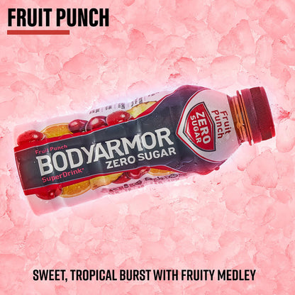 BODYARMOR ZERO Sugar Fruit Punch, Sugar Free Sports Drink - Low-Calorie Hydration - Natural Flavors with Potassium Packed Electrolytes, Antioxidants, and B-vitamins, 16 fl oz (pack of 12)