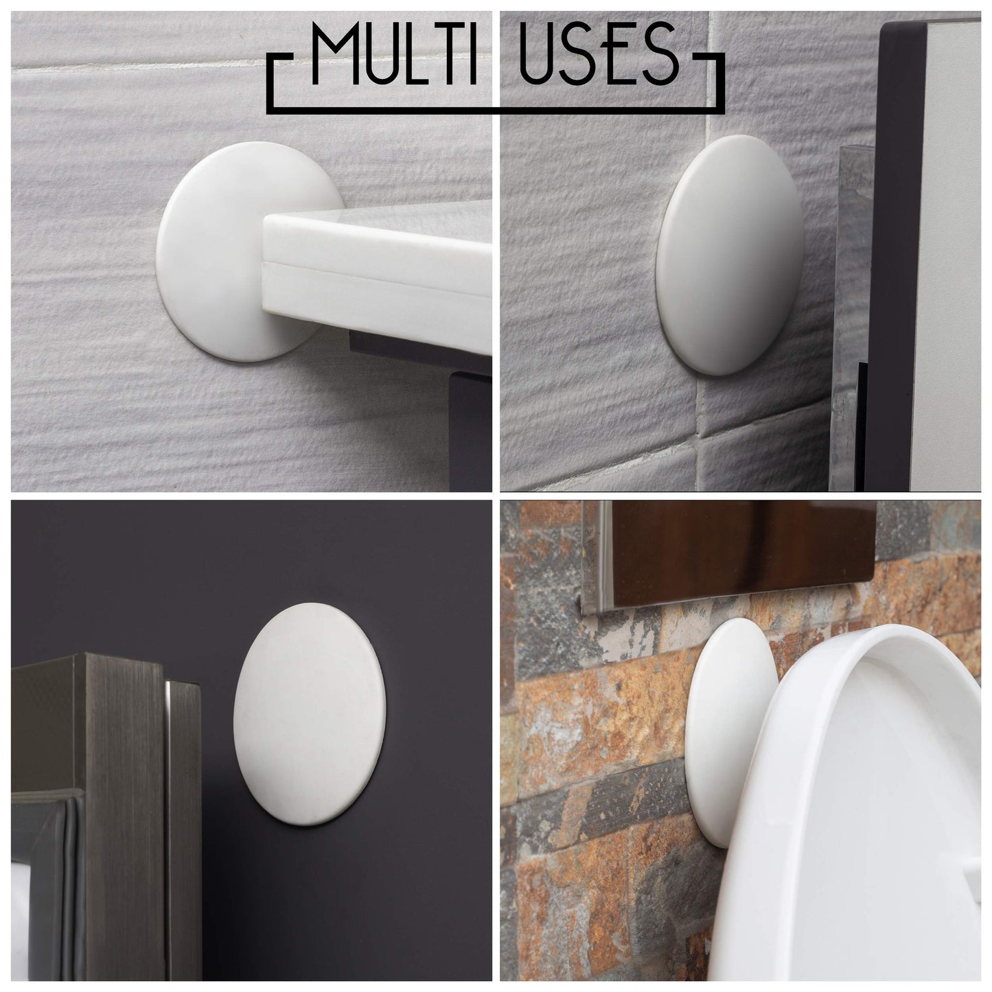 White Door Stoppers - Large 3.15" (4 PCS) - Door Stoppers for Wall with Strong Back Adhesive - Quiet and Shock Absorbent Silicone Wall Protectors from Door Knobs - Protects Every Wall Surface