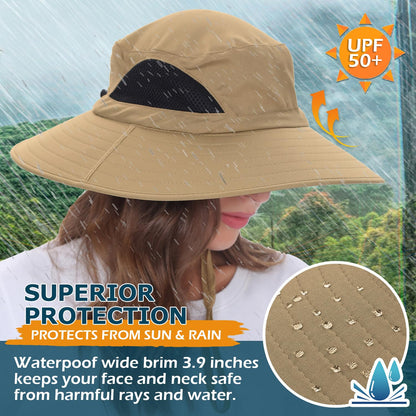 EINSKEY Unisex Sun Hat, Waterproof Wide Brim Bucket Hat Packable Boonie Hat for Fishing Hiking Gardening Safari Beach