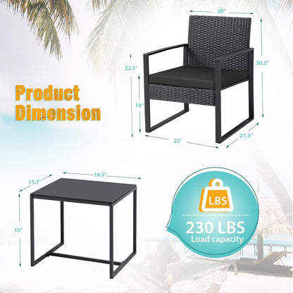 Flamaker 3 Pieces Patio Set Outdoor Wicker Furniture Sets Modern Rattan Chair Conversation Sets with Coffee Table for Yard and Bistro (Black)