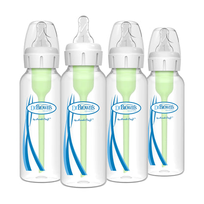 Dr. Brown's Natural Flow Anti-Colic Options+ Narrow Baby Bottle, 8 oz/250 mL, with Level 1 Slow Flow Nipple, 0m+, 4 count