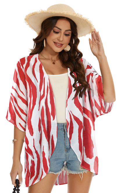 Womens Kimono Beach Cover Up Chiffon Cardigan Floral Tops Loose Capes