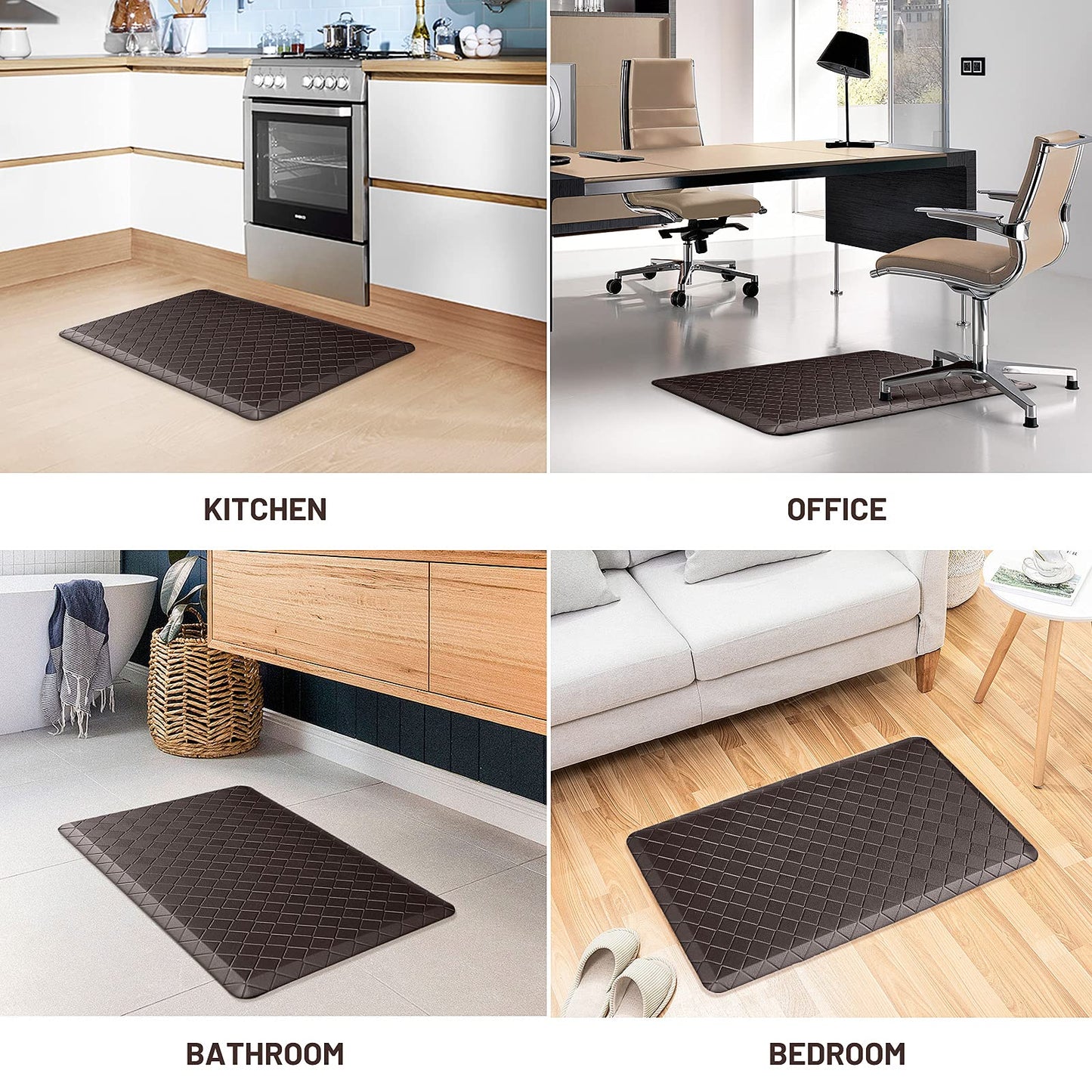 HappyTrends Floor Mat Cushioned Anti-Fatigue ,17.3"x28",Thick Waterproof Non-Slip Mats and Rugs Heavy Duty Ergonomic Comfort Rug for Kitchen,Floor,Office,Sink,Laundry,Black