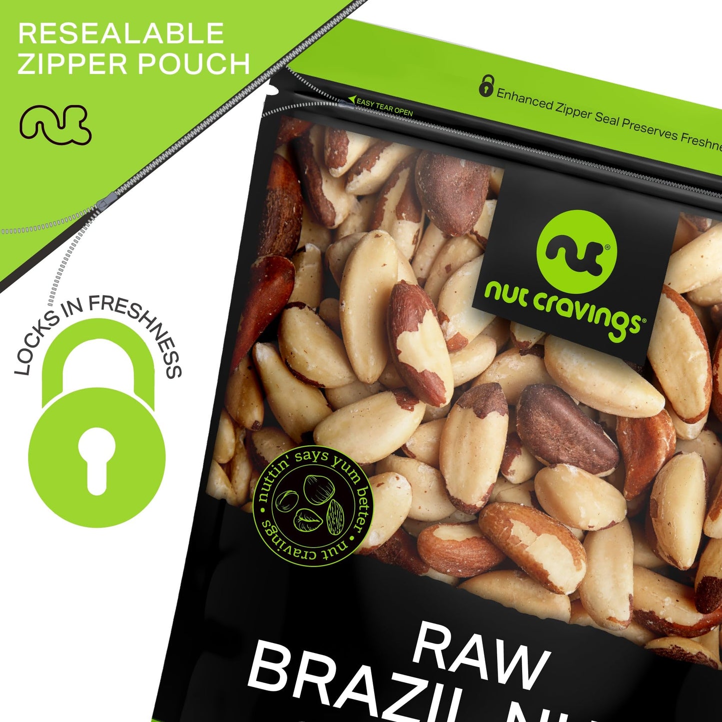 NUT CRAVINGS - Raw Brazil Nuts, Unsalted, No Shell, Whole, (16oz - 1 LB) Bulk Nuts Packed Fresh in Resealable Bag - Kosher Healthy Snack, Natural Keto Vegan -