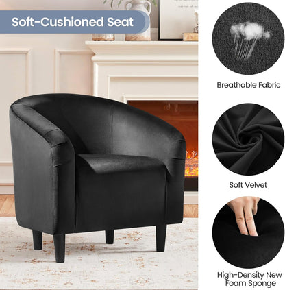 Yaheetech Barrel Chair, Modern Accent Chair Comfy Velvet Armchair Club Sofa Chair Vanity Chair for Living Room Bedroom Office Small Space, Black