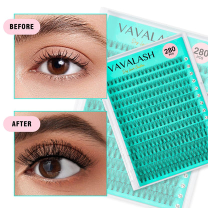 VAVALASH DIY Lash Extension Kit 280 Clusters Individual Lashes Kit 30D 40D 0.07D-10-16mm Lash Clusters, Lash Bond and Seal, Lash Tweezer for DIY Eyelash Extension at Home（Kit-30D+40D-0.07D-10-16MIX）