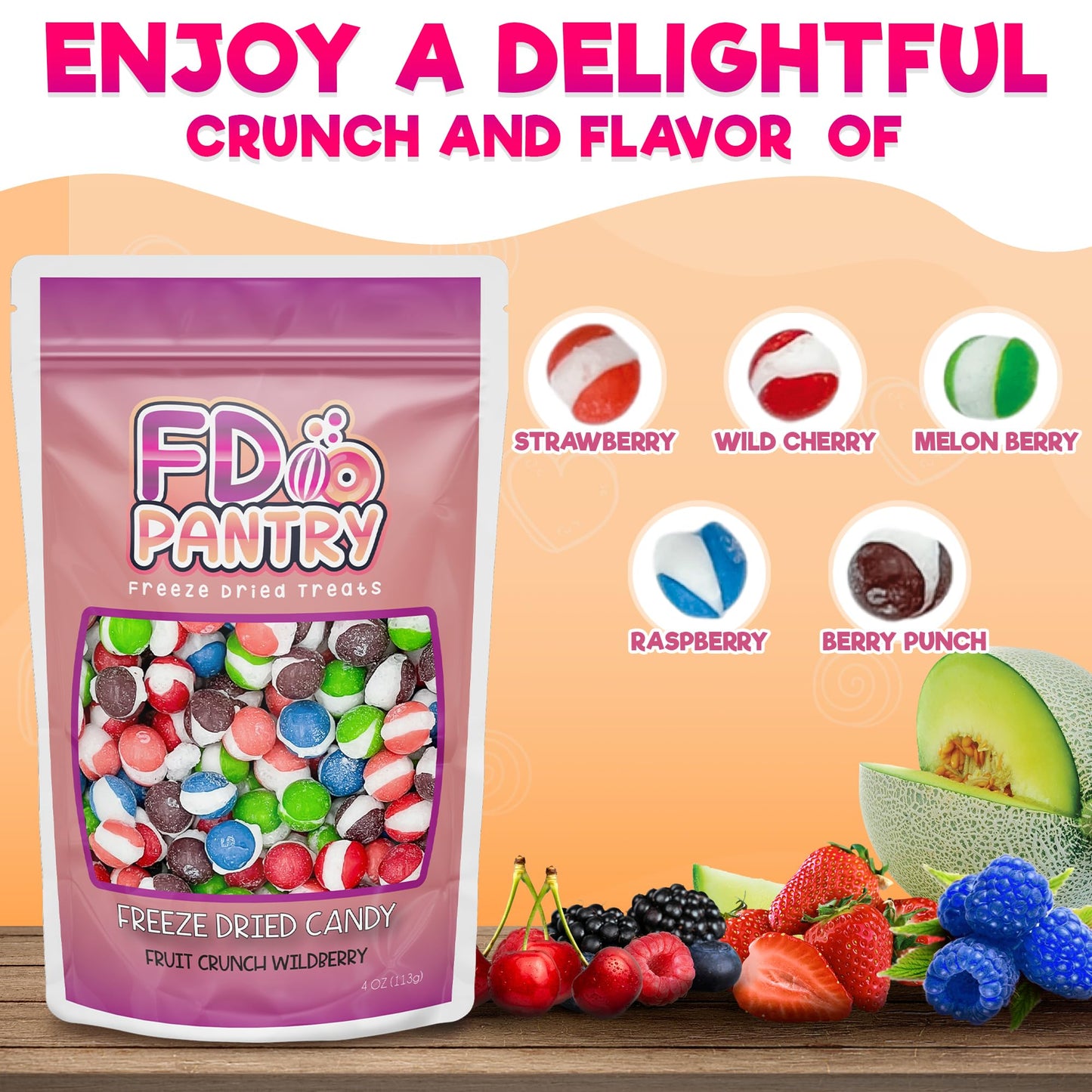 Fruit Crunch Original Candy Freeze Dried 16 oz 1 pound - Assortment Strawberry, Orange, Lemon, Grape, Lime Flavors Large 1lb Big Bag Pouch - Ideal Gift Snack 16oz