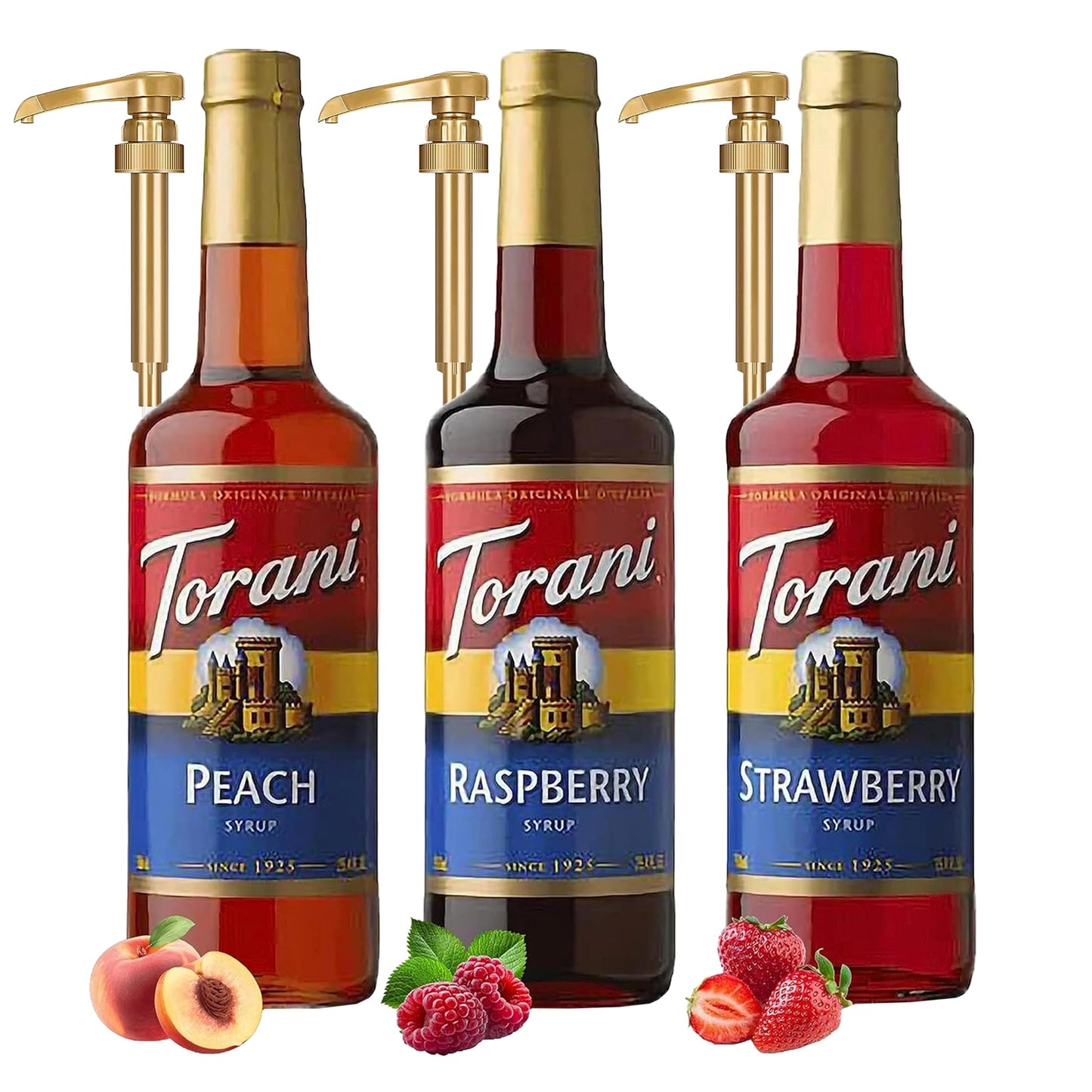 Torani Berry Lovers Raspberry, Strawberry, Blackberry - Syrup For Italian Soda Flavoring 3 Pack with 3 Jimoco Pump Dispensers