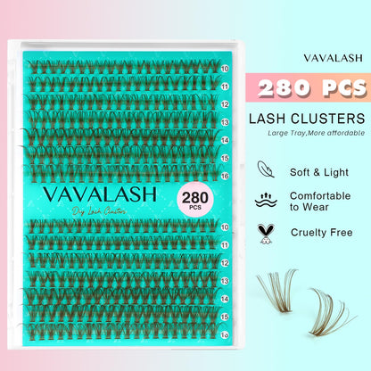 VAVALASH DIY Lash Extension Kit 280 Clusters Individual Lashes Kit 30D 40D 0.07D-10-16mm Lash Clusters, Lash Bond and Seal, Lash Tweezer for DIY Eyelash Extension at Home（Kit-30D+40D-0.07D-10-16MIX）