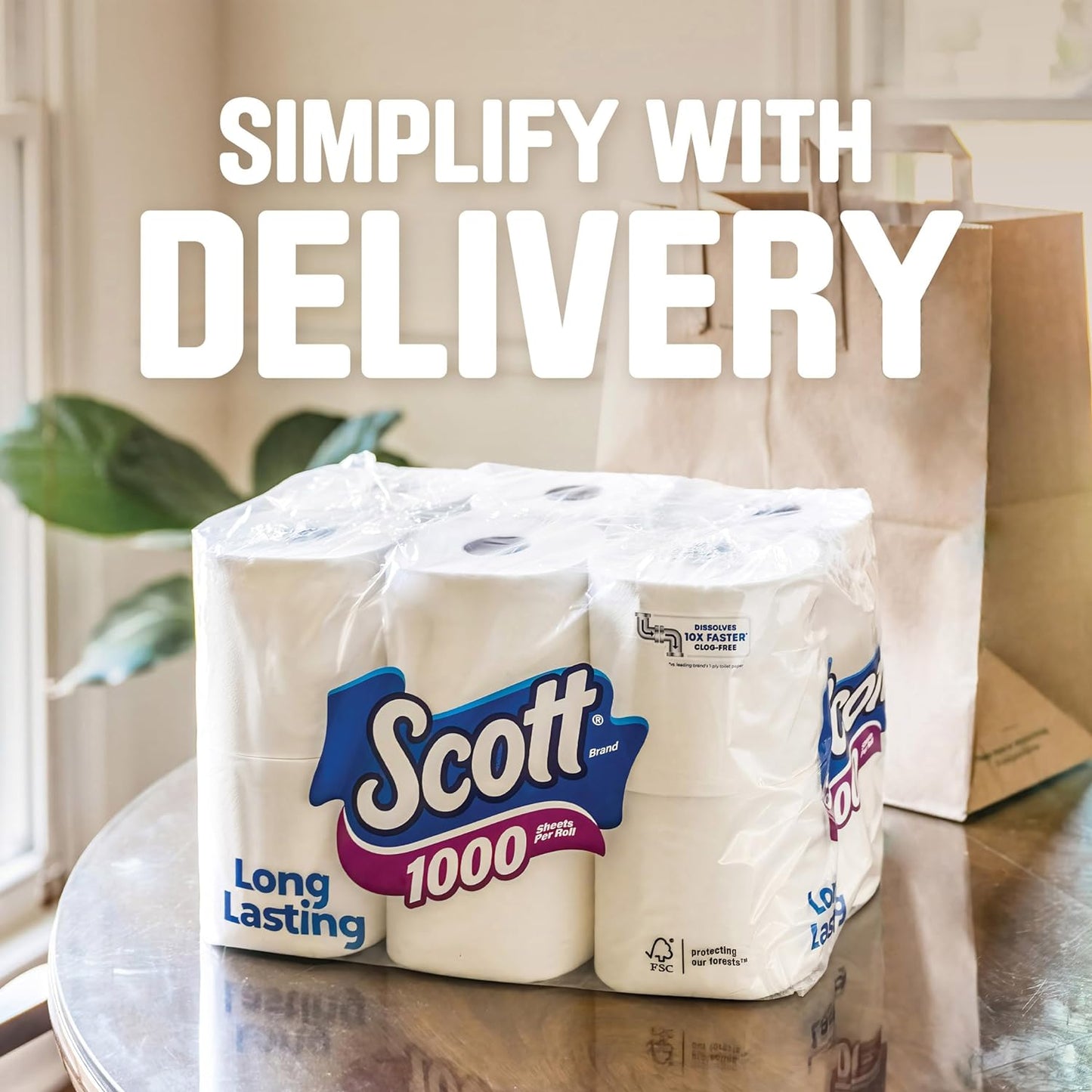 Scott 1000 Toilet Paper, 8 Rolls, Septic-Safe, 1-Ply Toilet Tissue