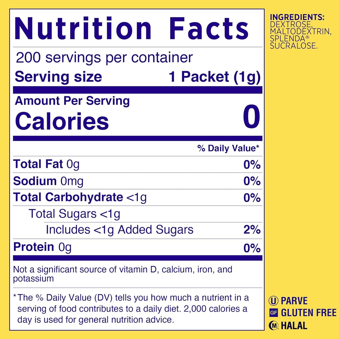 SPLENDA Zero Calorie Sweetener, 200 Count Packets