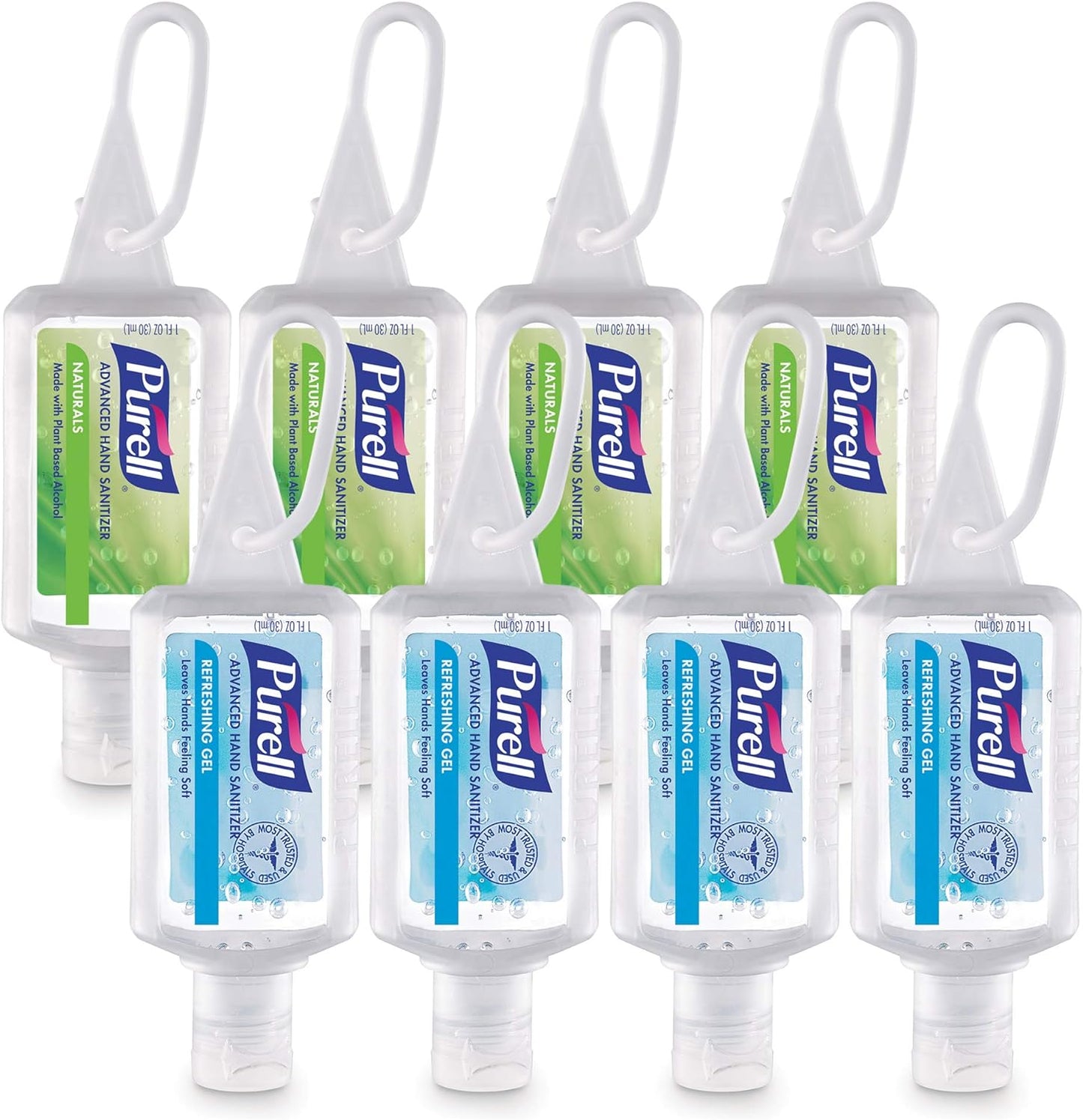 Purell Advanced Hand Sanitizer Variety Pack, Naturals and Refreshing Gel, 1 Fl Oz Travel Size Flip-Cap Bottle with Jelly Wrap Carrier (Pack of 8), 3900-09-ECSC