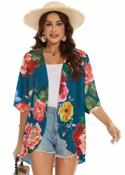 Womens Kimono Beach Cover Up Chiffon Cardigan Floral Tops Loose Capes