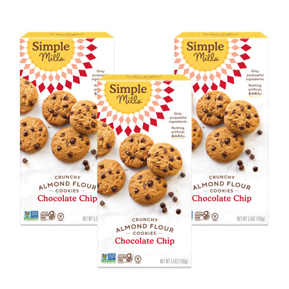 Simple Mills Almond Flour Crunchy Cookies, Chocolate Chip - Gluten Free, Vegan, Healthy Snacks, Made with Organic Coconut Oil, 5.5 Ounce (Pack of 1)