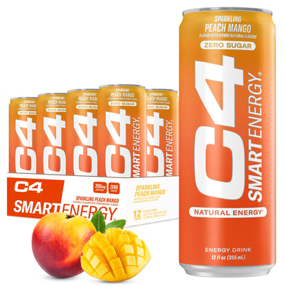 C4 Smart Energy Drink – Boost Focus and Energy with Zero Sugar, Natural Energy, and Nootropics - 200mg Caffeine - Cherry Berry Lime (12oz Pack of 12)