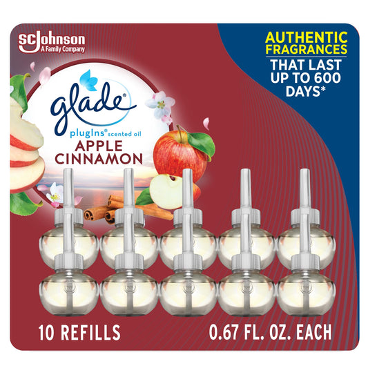 Glade PlugIns Refills Air Freshener, Scented and Essential Oils for Home and Bathroom, Apple Cinnamon, 6.7 Fl Oz, 10 Count