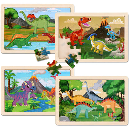 Wooden Puzzles Dinosaur Toys for Kids Ages 3-5, Set of 4 Packs with 20-Piece Wood Jigsaw Puzzles, Preschool Educational Brain Teaser Boards for Boys and Girls 3 4 5 6 Years Old