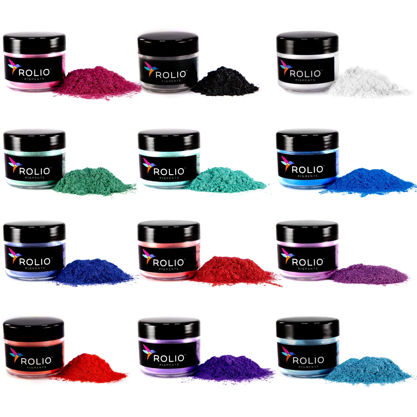 Rolio Premium Mica Powder Pearlescent Color Pigment - Art Set for Resin Epoxy - for Soap Making, Nail Polish, Lip Gloss, Eye Shadow, Slime & Candle Jars - 10g, 24 Jars - (Original Set)