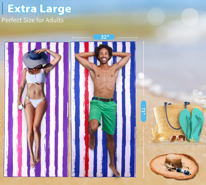 2 Pack Microfiber Oversized Lightweight Beach Towel 71"x32" XL Extra Large Thin Sand Free Towels Travel Swim Pool Yoga Gym Camping for Adults Women Men Beach Essentials Accessories Vacation Gift