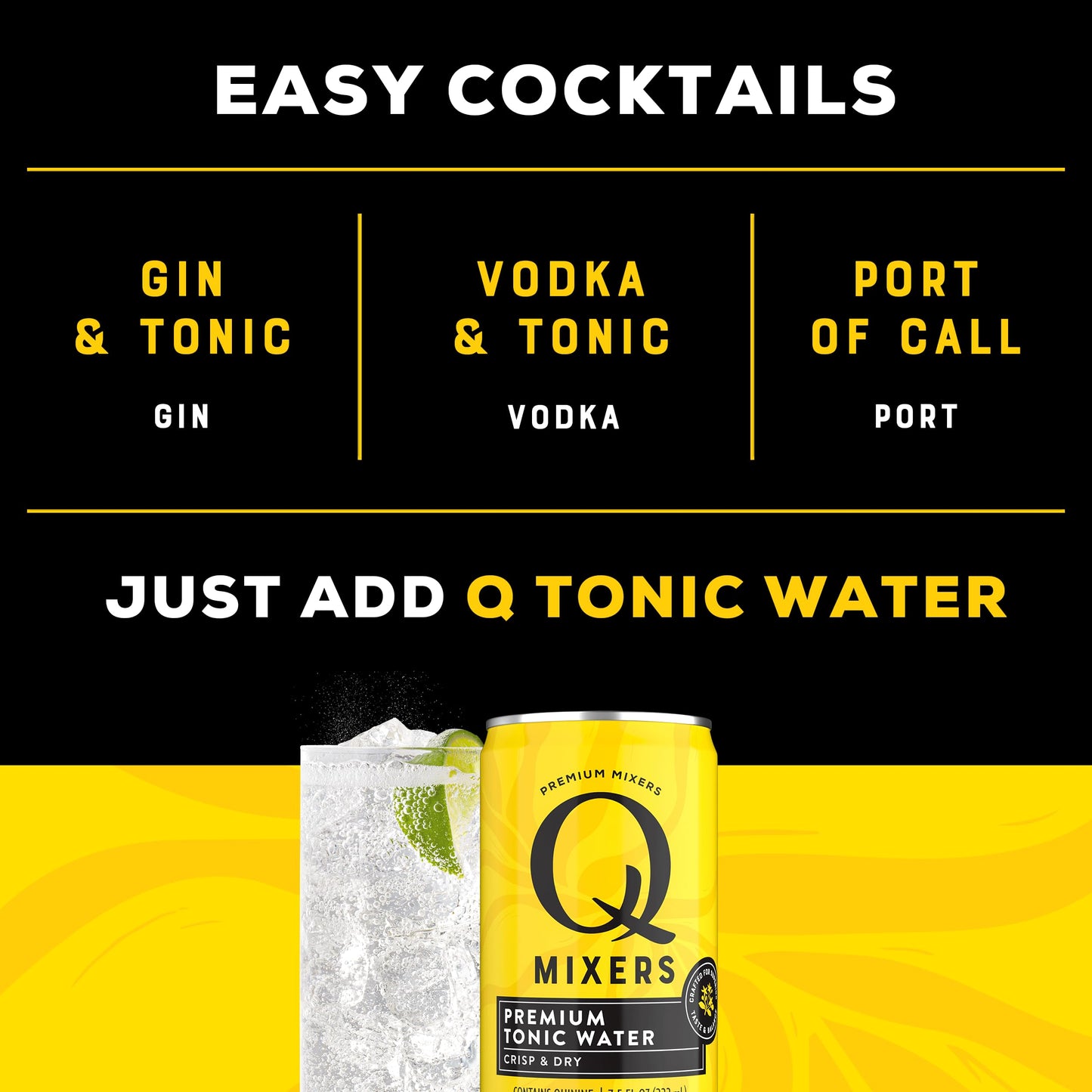 Q Mixers Tonic Water, Premium Cocktail Mixer Made with Real Ingredients, Only 45 Calories per Can, 7.5 Fl oz (Pack of 24)