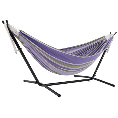 Vivere Double Hammock with Space Saving Steel Stand, Natural (450 lb Capacity - Premium Carry Bag Included)