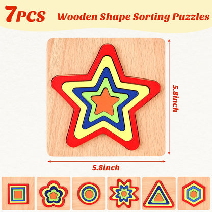 MCPINKY 3 Sets Toddler Puzzles, Wooden Shape Sorting Puzzles Montessori Puzzles Preschool Wooden Sensory Toys Age 1-3