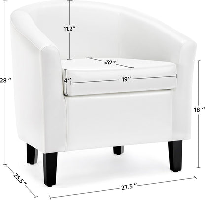 Yaheetech White Leather Chair, Faux Leather Accent Chair, Modern Barrel Chair Comfy Club Chair with Soft Padded and Solid Legs for Living Room Bedroom Reception Room, White