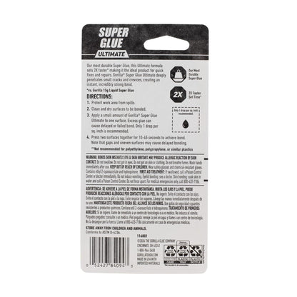 Gorilla Super Glue Ultimate, Fast-Setting Cyanoacrylate Adhesive for Quick Fixes & Repairs, 15g Bottle with Anti-Clog Cap, Clear (Pack of 1)