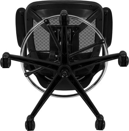 Flash Furniture Waylon Mid-Back Swivel Office Chair with Adjustable Foot Ring, Lumbar Support, and Seat Height, Ergonomic Mesh Executive Chair with Armrests, Black