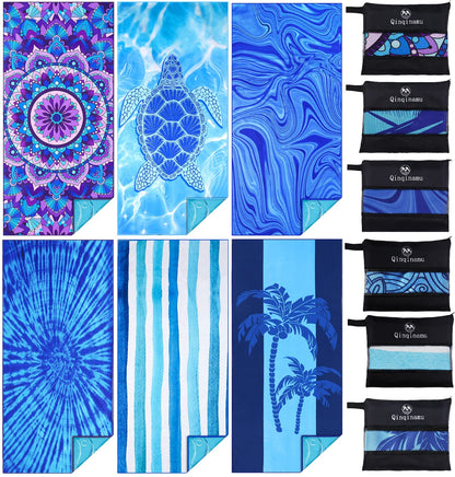 2 Pack Microfiber Oversized Lightweight Beach Towel 71"x32" XL Extra Large Thin Sand Free Towels Travel Swim Pool Yoga Gym Camping for Adults Women Men Beach Essentials Accessories Vacation Gift