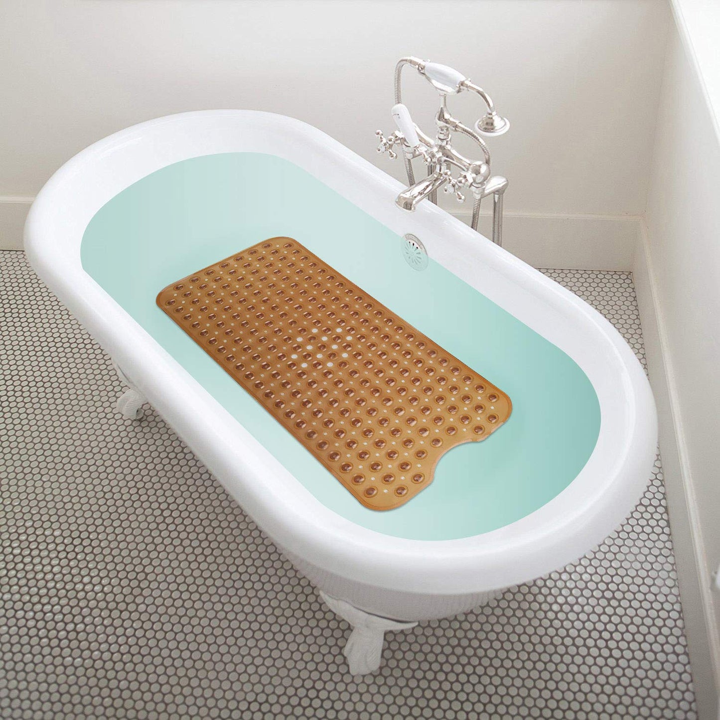 YINENN Bath Tub Shower Safety Mat 40 x 16 Inch Non-Slip and Extra Large, Bathtub Mat with Suction Cups, Machine Washable Bathroom Mats with Drain Holes, Clear