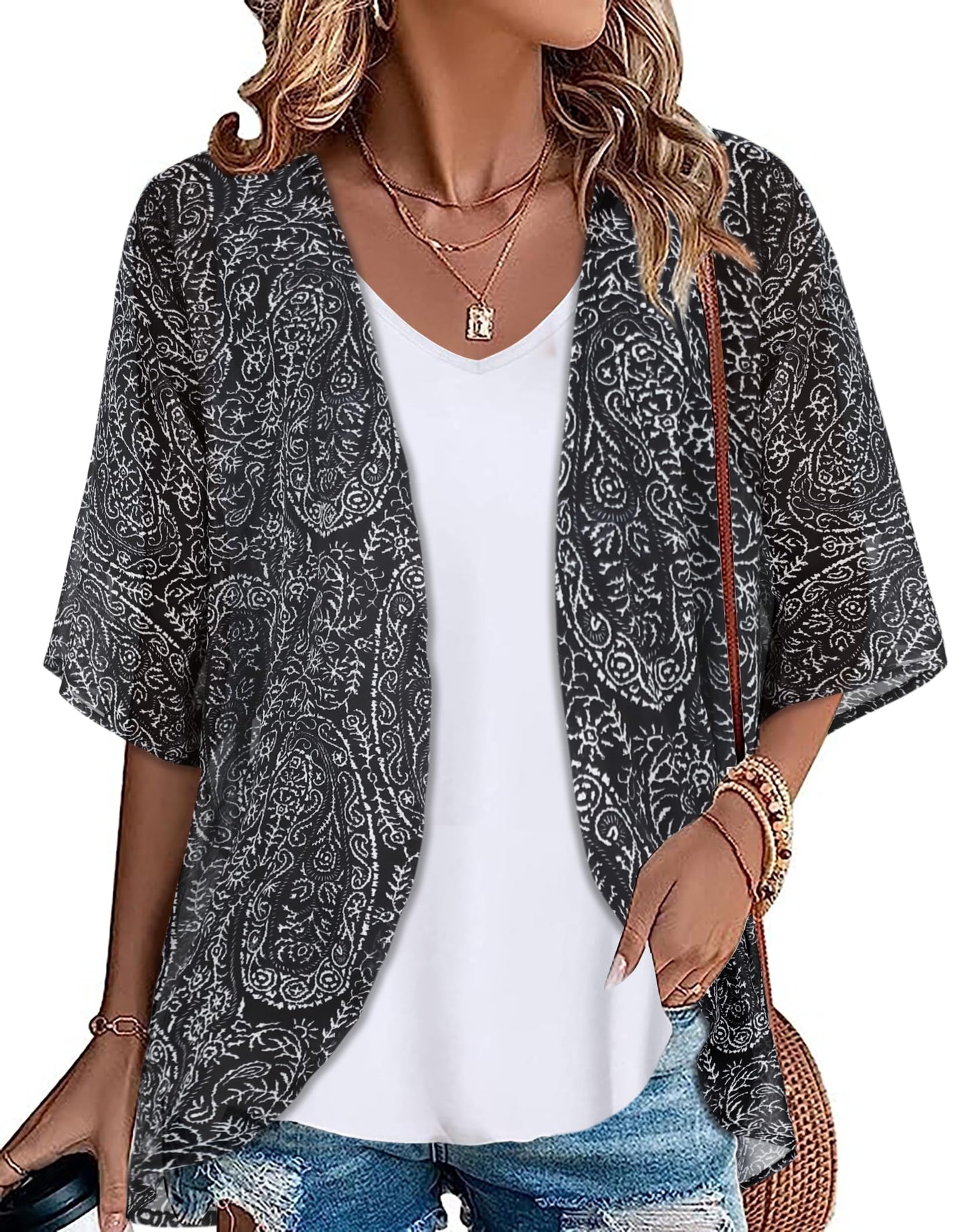 Womens Kimono Beach Cover Up Chiffon Cardigan Floral Tops Loose Capes