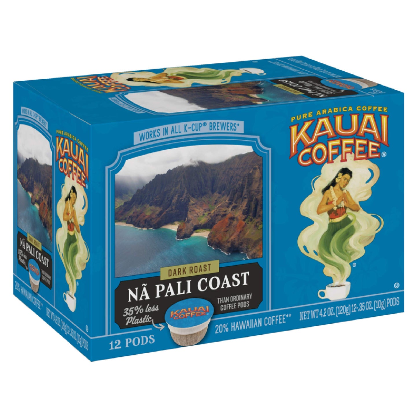 Kauai Coffee Na Pali Coast Dark Roast - Compatible with Keurig Pods K-Cup Brewers (1 Pack of 12 Single-Serve Cups)