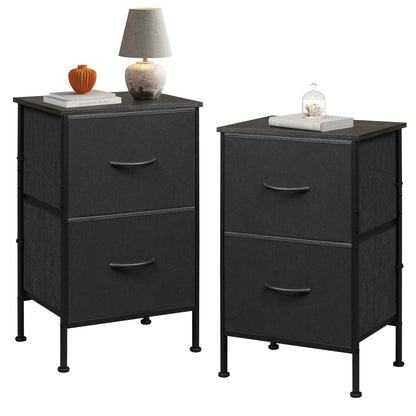 WLIVE Black Nightstand, Small Dresser for Bedroom with 2 Fabric Drawer, Bed Side Table with Drawers, End Table Bedside Furniture, Sturdy Steel Frame, Wood Top, Closet Organizer, College Dorm