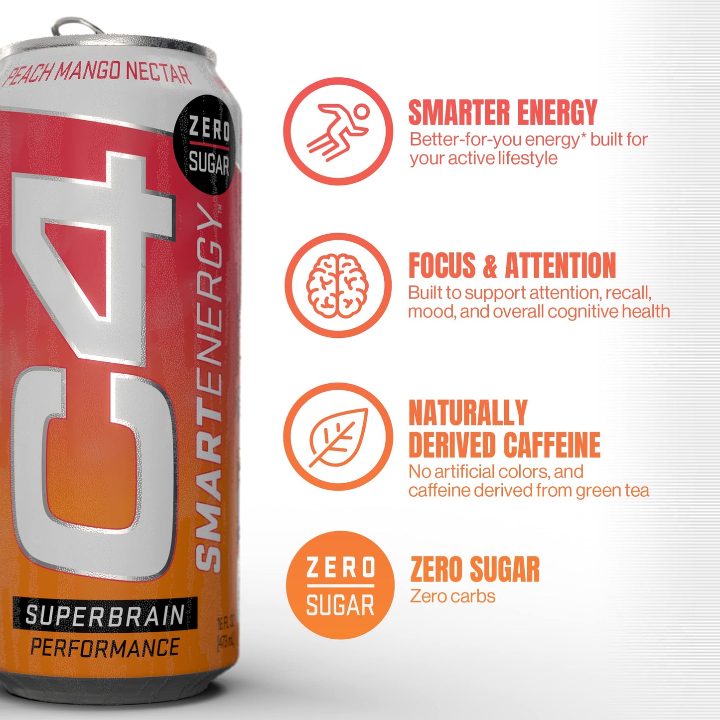 C4 Smart Energy Drink – Boost Focus and Energy with Zero Sugar, Natural Energy, and Nootropics - 200mg Caffeine - Cherry Berry Lime (12oz Pack of 12)