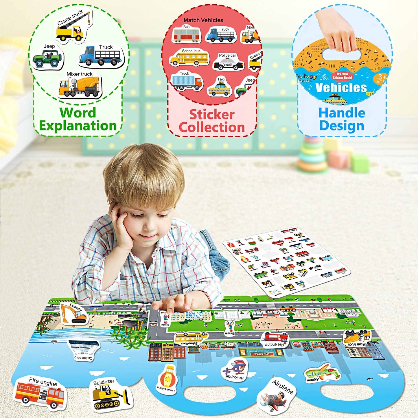 3 Sets Sticker Books for Toddler 1-3, 118 Pcs Reusable Stickers Vehicles, Farm, Space Theme Sticker Books for Girls Boys Preschool Education Learning Toys for Kids 2 3 4 Year Old