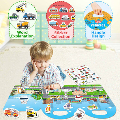 3 Sets Sticker Books for Toddler 1-3, 118 Pcs Reusable Stickers Vehicles, Farm, Space Theme Sticker Books for Girls Boys Preschool Education Learning Toys for Kids 2 3 4 Year Old