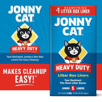 Jonny Cat Litter Box Liners: Heavy Duty - Tear & Leak Resistant - Drawstring Close - Jumbo, 5 Count