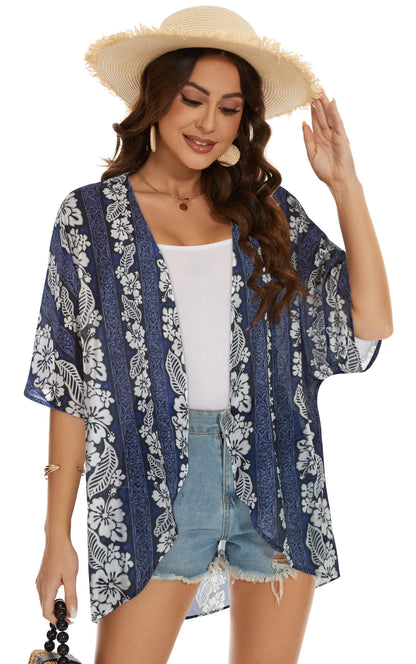 Womens Kimono Beach Cover Up Chiffon Cardigan Floral Tops Loose Capes