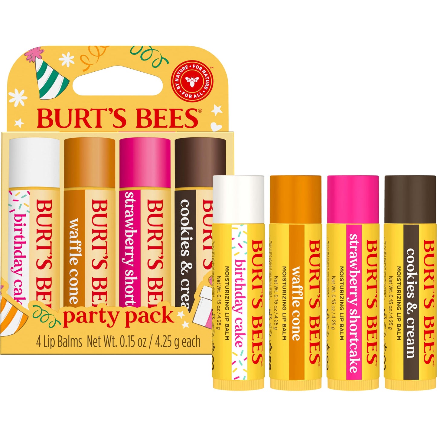 Burt's Bees Lip Balm - Pink Grapefruit, Mango, Coconut & Pear, and Pomegranate Pack, Lip Moisturizer With Beeswax, Tint-Free, Natural Origin Conditioning Lip Treatment, 4 Tubes, 0.15 oz.