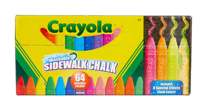 Crayola Ultimate Washable Chalk Collection (64ct), Bulk Sidewalk Chalk, Outdoor Chalk for Kids, Anti-Roll Sticks, School Supplies