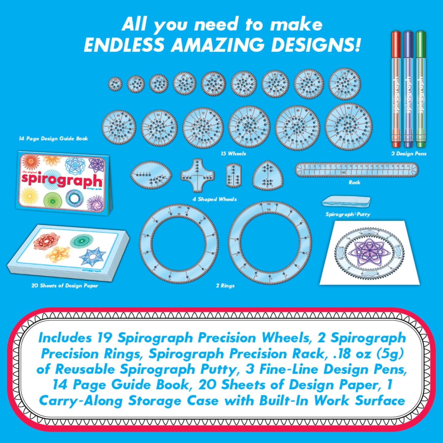 Spirograph Deluxe Set –Arts and Crafts, Kids Toys, Art Supplies, Craft Supplies, Drawing Kit, Spiral Art, Classic Gear Design Kit, Build-in Case, Pens, Design Sheet Included, Ages 8+