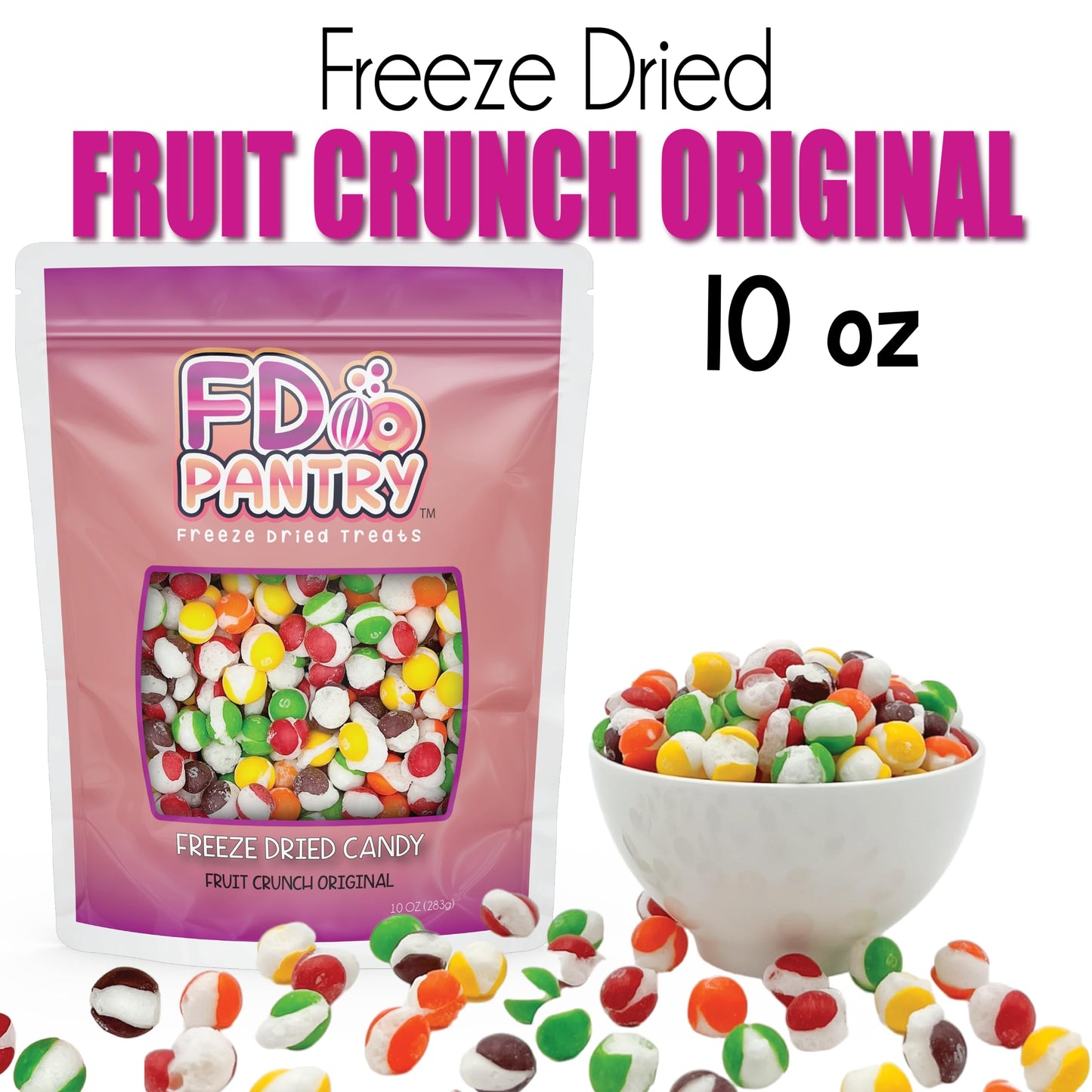 Fruit Crunch Original Candy Freeze Dried 16 oz 1 pound - Assortment Strawberry, Orange, Lemon, Grape, Lime Flavors Large 1lb Big Bag Pouch - Ideal Gift Snack 16oz