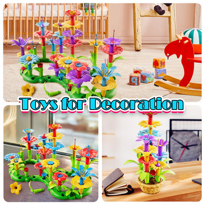 FUNZBO Flower Building Toys - Toddler Toys for 3+ Year Old, Stacking Toys for Kids Girls Boys, Birthday Gifts for Girls, STEM Educational Toys with Storage Box (138 pcs)