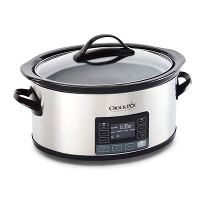 Crock-Pot Large 8-Quart Programmable Slow Cooker with Auto Warm Setting, Black Stainless Steel, Includes Cookbook (Pack of 1)