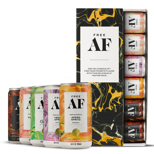 FREE AF Non-Alcoholic Tasting Pack | Ready to Drink, Random Assortment of Classic Mocktails | Low Calories & Sugar | 8.4fl oz Cans (6 pack)