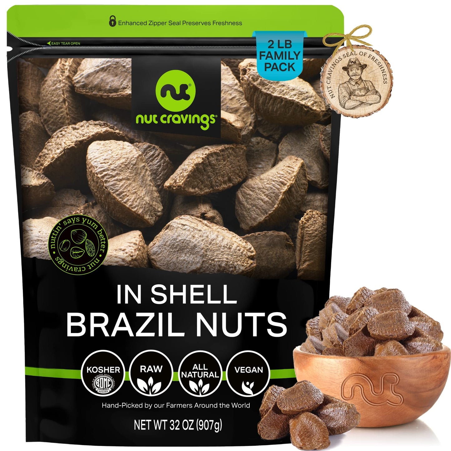 NUT CRAVINGS - Raw Brazil Nuts, Unsalted, No Shell, Whole, (16oz - 1 LB) Bulk Nuts Packed Fresh in Resealable Bag - Kosher Healthy Snack, Natural Keto Vegan -