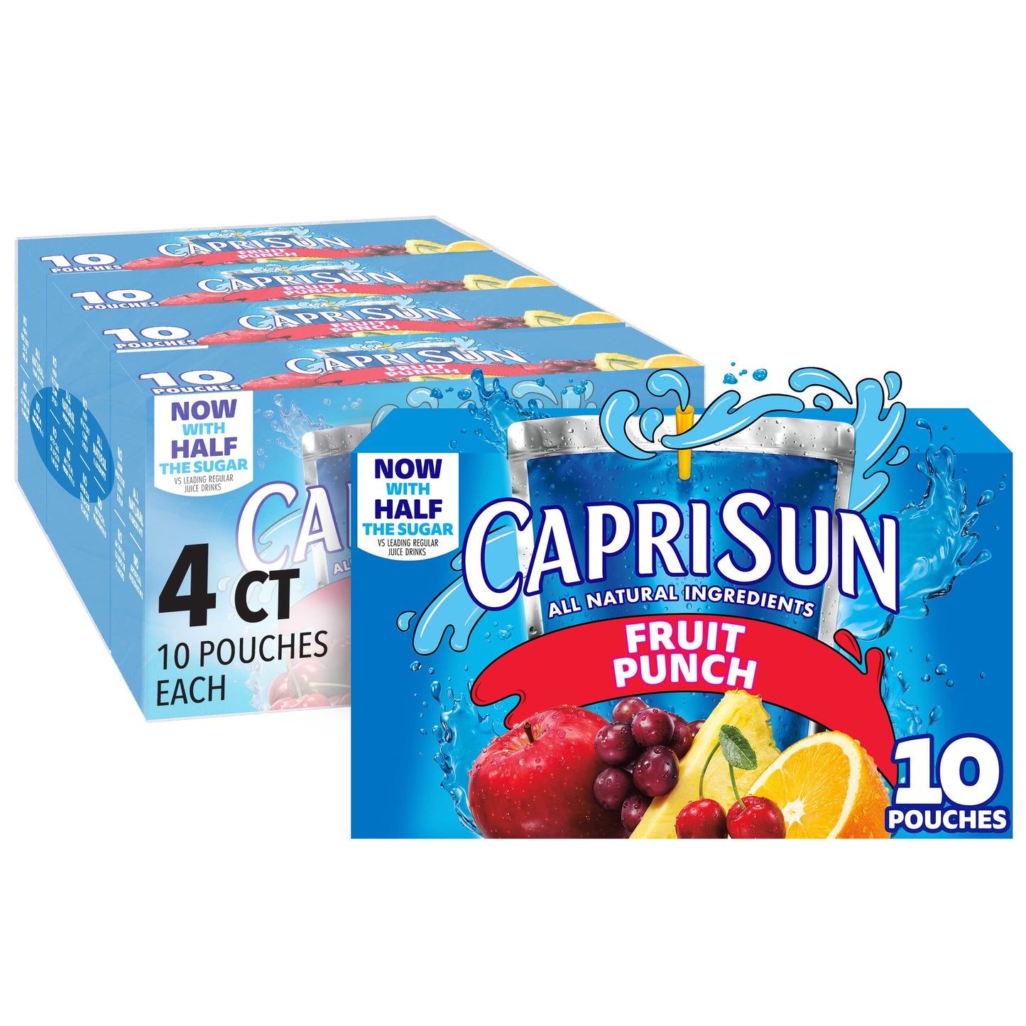 Capri Sun 100% Juice Fruit Punch Naturally Flavored Kids Juice Blend (40 ct Pack, 4 Boxes of 10 Pouches)