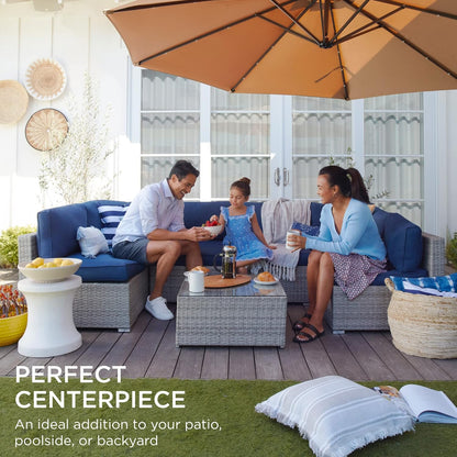 Best Choice Products 7-Piece Modular Outdoor Sectional Wicker Patio Conversation Set w/ 2 Pillows, Coffee Table, Cover Included - Gray/Navy